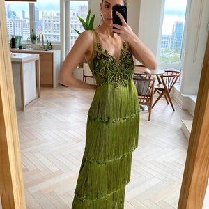 MARCHESA NOTTE long evening dress embellished with fringes